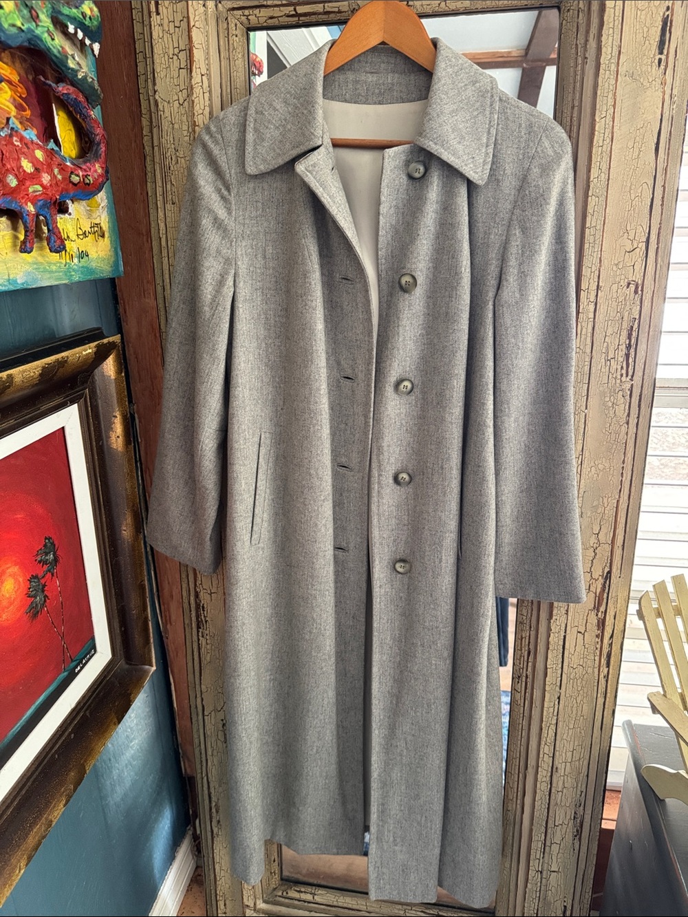 Only Gray Long Wool Trench Coat Vintage